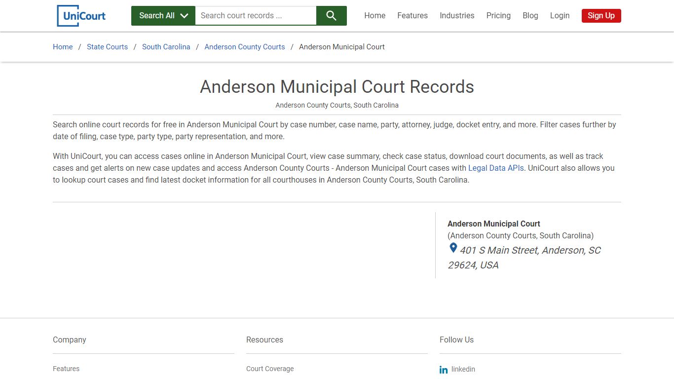 Anderson Municipal Court Records | Anderson | UniCourt