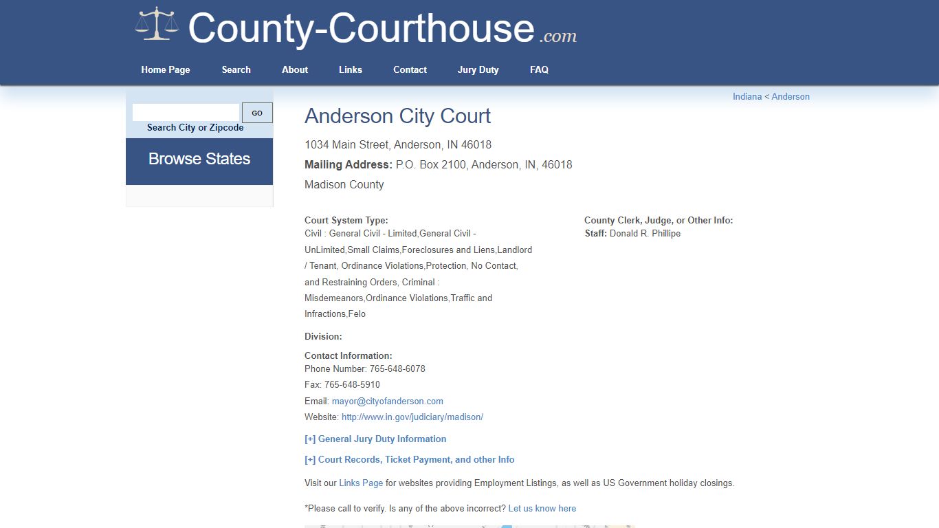 Anderson City Court in Anderson, IN - Court Information